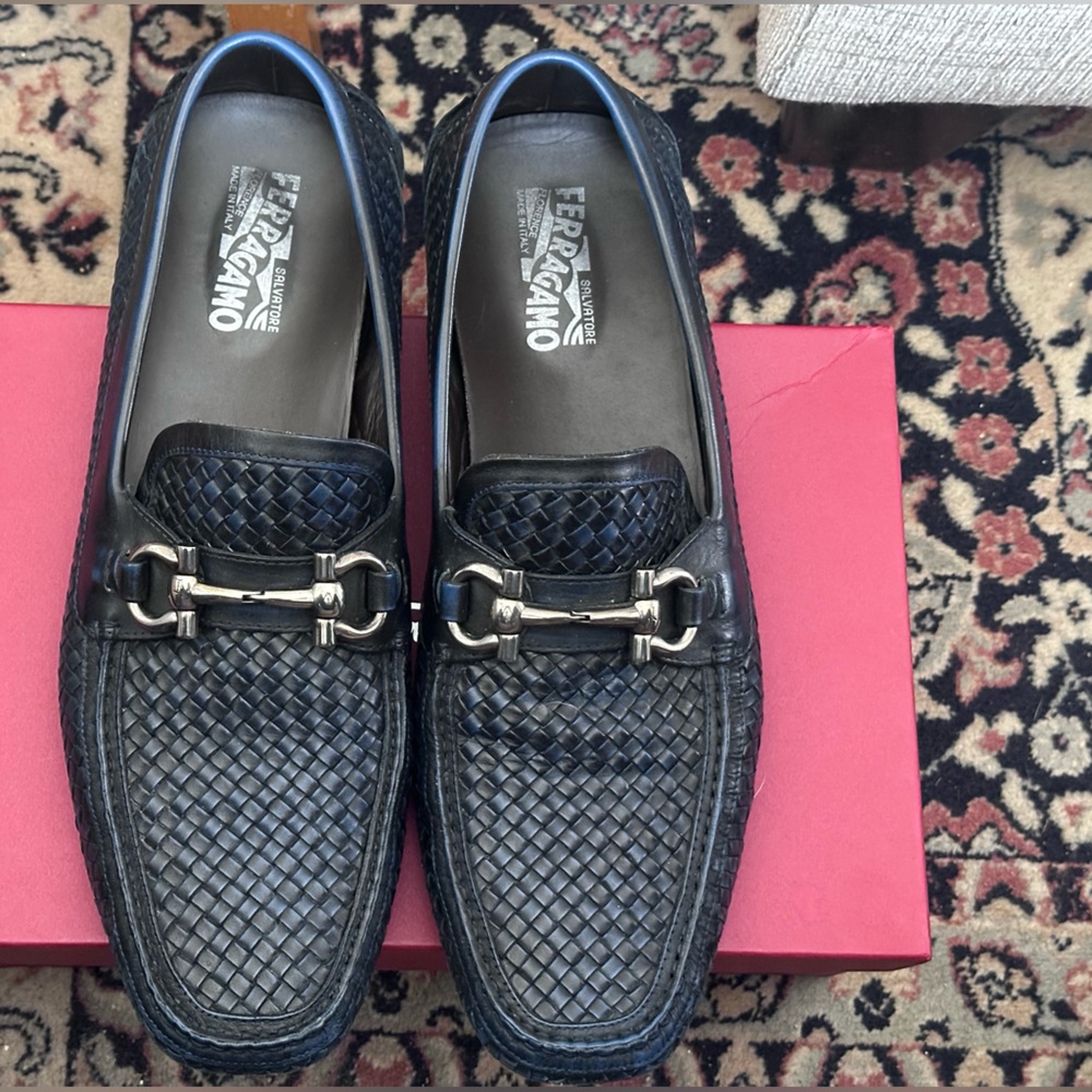 Salvatore Ferragamo Horse Bit Parigi Men’s Blue Woven Leather Loafer Size 13 D - Picture 4 of 15